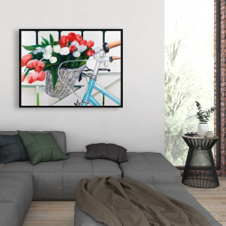 Framed 36 x 48 - Bicycle with tulips flowers in basket