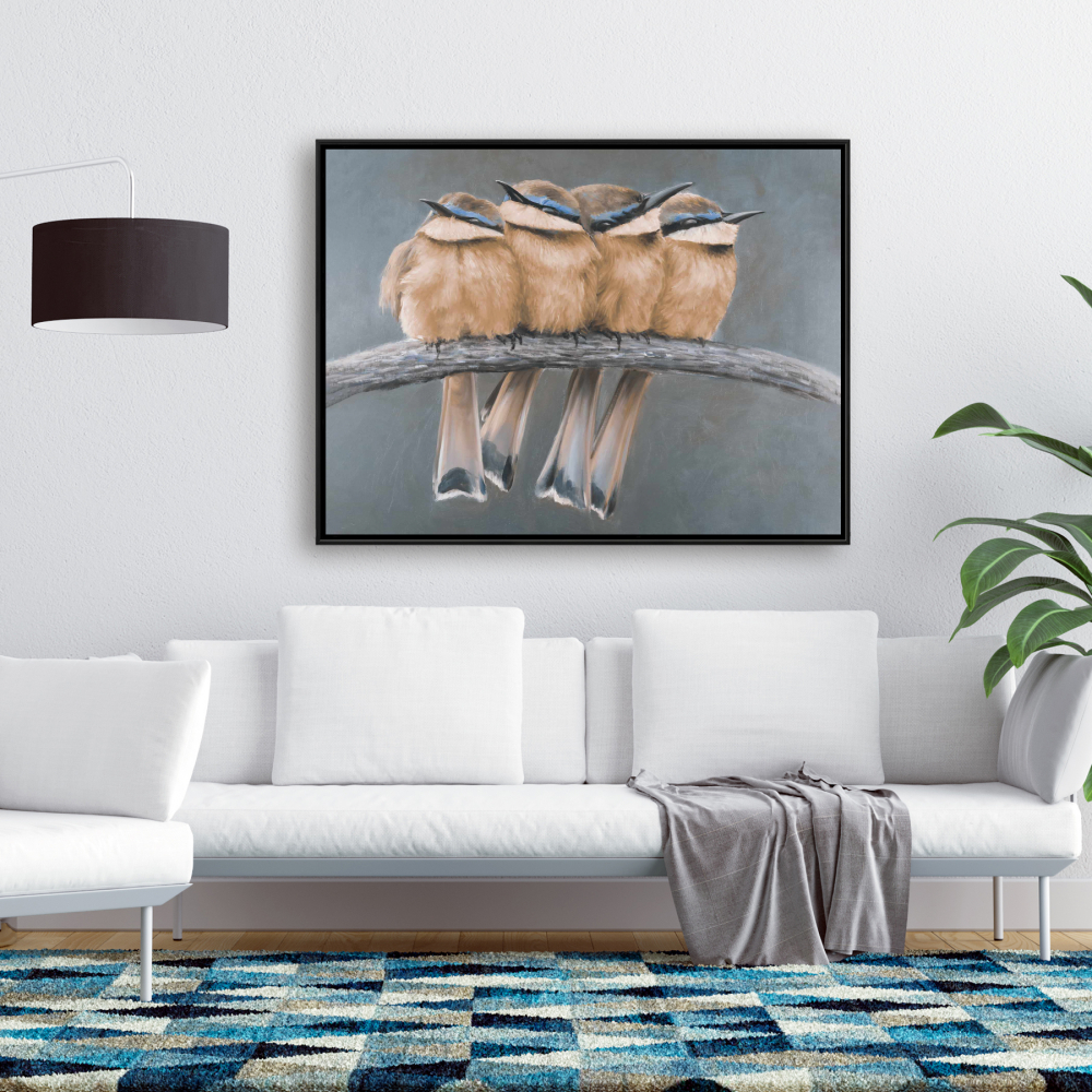 Four birds on a branch | Fine art print on canvas 48