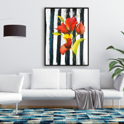 Framed 36 x 48 - Flowers on black and white stripes