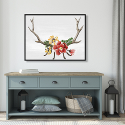 Framed 36 x 48 - Deer horns with flowers