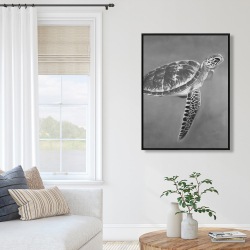 Framed 36 x 48 - Grayscale aquatic turtle