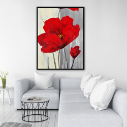 Framed 36 x 48 - Red flowers on a gray background