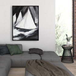 Framed 36 x 48 - Grayscale boats in a storm