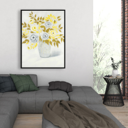 Framed 36 x 48 - Blue and yellow flowers in a vase