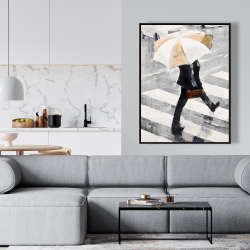 Encadré 36 x 48 - Homme marchant avec son parapluie