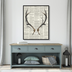 Framed 36 x 48 - Deer horns with newspaper