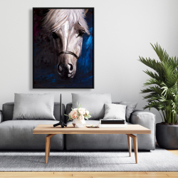 Framed 36 x 48 - White horse on blue background