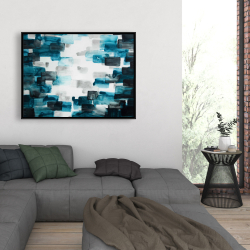 Framed 36 x 48 - Turquoise and gray squares