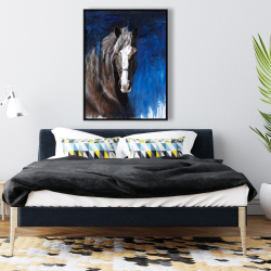 Framed 36 x 48 - Brown horse on blue background
