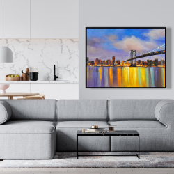 Framed 36 x 48 - Colorful city with a bridge by day