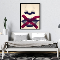 Framed 36 x 48 - Grayscale lips with a red x