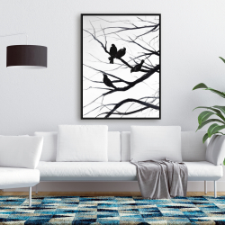 Framed 36 x 48 - Birds and branches silhouette