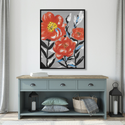 Framed 36 x 48 - Pink flowers with blue leaves