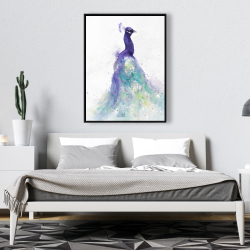 Framed 36 x 48 - Abstract peacock in watercolor