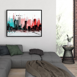 Framed 36 x 48 - Cityscape with rose gold colors