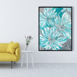 Framed 36 x 48 - Three little abstract blue flowers