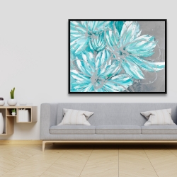 Framed 36 x 48 - Three little abstract blue flowers