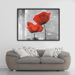 Framed 36 x 48 - Two red flowers on a grayscale background