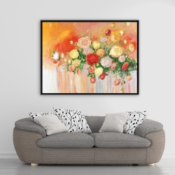 Framed 36 x 48 - Bouquet of multicolor abstract flowers