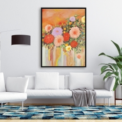 Framed 36 x 48 - Colorful abstract flowers