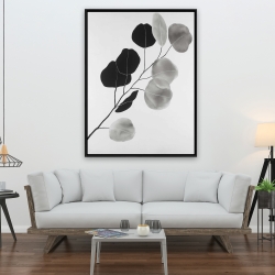 Framed 36 x 48 - Grayscale branch with round shape leaves