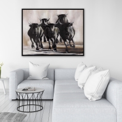 Framed 36 x 48 - Group of running bulls