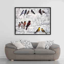 Framed 36 x 48 - Colorful birds on branches