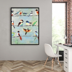 Framed 36 x 48 - Small abstract colorful birds