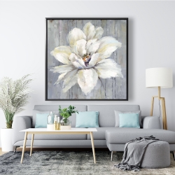 Framed 48 x 48 - White flower on wood