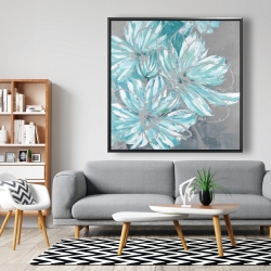 Framed 48 x 48 - Three little abstract blue flowers