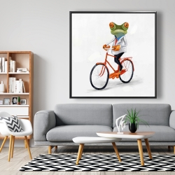 Framed 48 x 48 - Funny frog riding a bike