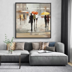 Framed 48 x 48 - Abstract passersby with umbrellas
