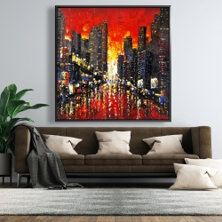 Framed 48 x 48 - Abstract sunset on the city