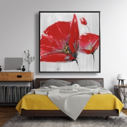 Framed 48 x 48 - Three red flowers on gray background
