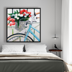 Framed 48 x 48 - Bicycle with tulips flowers in basket