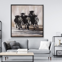 Framed 48 x 48 - Group of running bulls