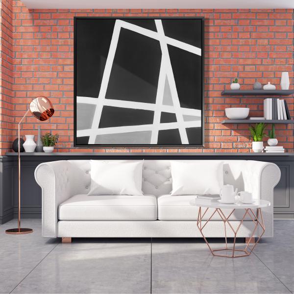 Framed 48 x 48 - Black and white abstract lines