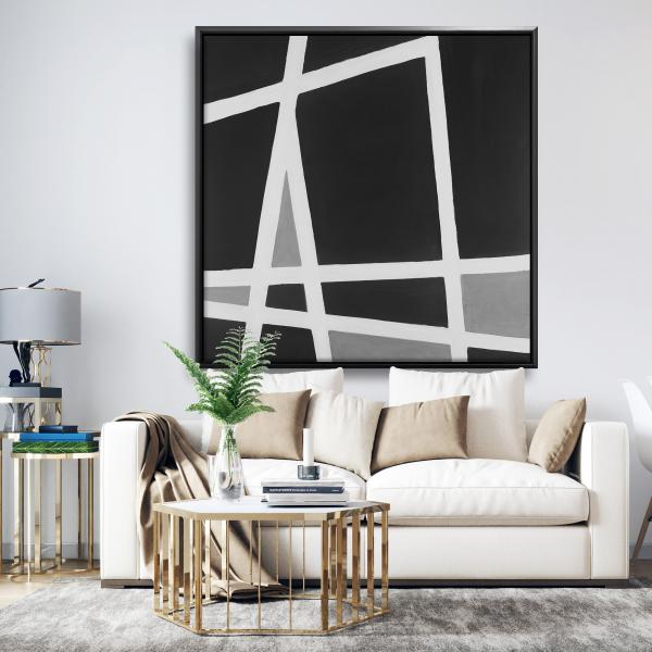 Framed 48 x 48 - Black and white abstract shapes