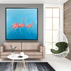 Framed 48 x 48 - Four flamingos