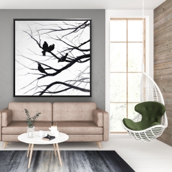 Framed 48 x 48 - Birds and branches silhouette