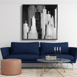 Framed 48 x 48 - Abstract black and white cityscape