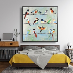 Framed 48 x 48 - Small abstract colorful birds