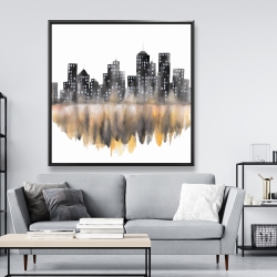 Framed 48 x 48 - Yellow watercolor cityscape