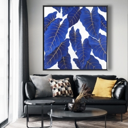 Framed 48 x 48 - Tropical abstract blue leaves