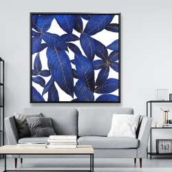 Framed 48 x 48 - Abstract modern blue leaves