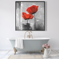 Framed 48 x 48 - Two red flowers on a grayscale background