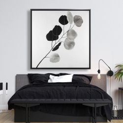 Framed 48 x 48 - Grayscale branch with round shape leaves