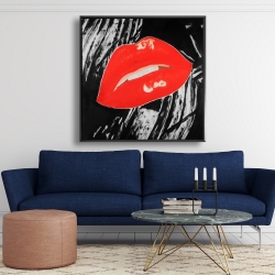 Framed 48 x 48 - Kissable glossy lips on a black background