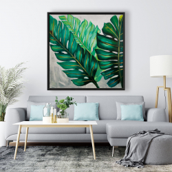 Framed 48 x 48 - Three big exotic plant leaves