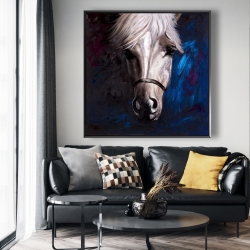 Framed 48 x 48 - White horse on blue background